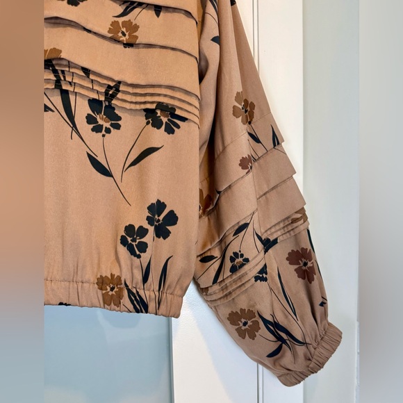 saltwater LUXE Floral Satin Zip Bomber Jacket Coat Tan Asherton Boho Festival M - Picture 8 of 16